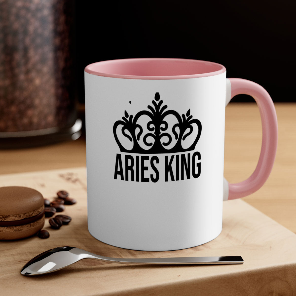 Aries king 107# zodiac mug with a glossy finish and colored handle, available in multiple colors and sizes.