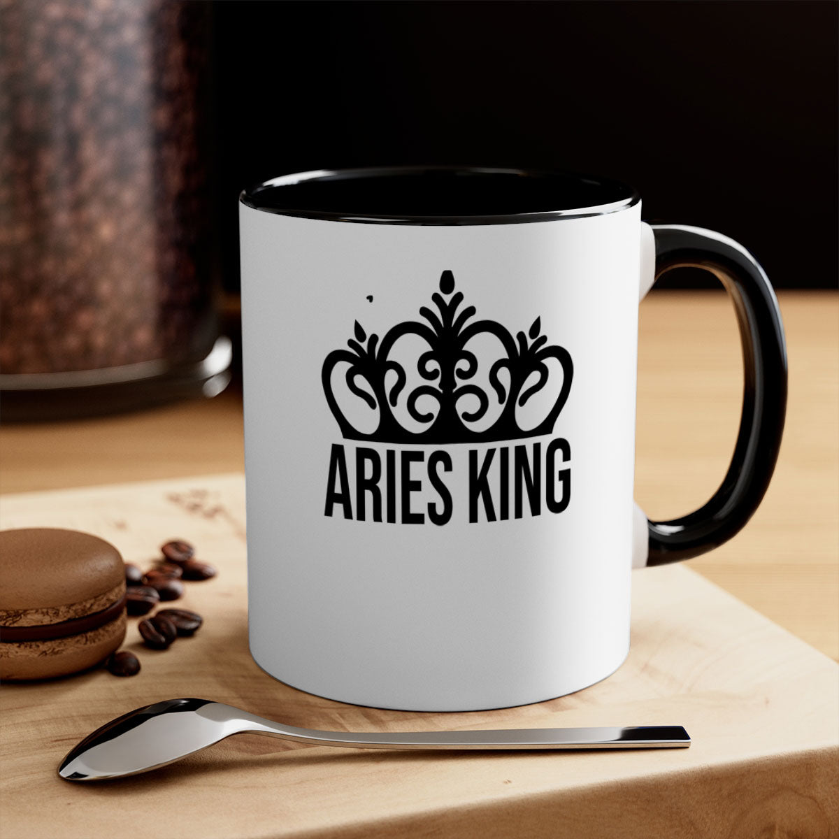 Aries king 107# zodiac mug with a glossy finish and colored handle, available in multiple colors and sizes.