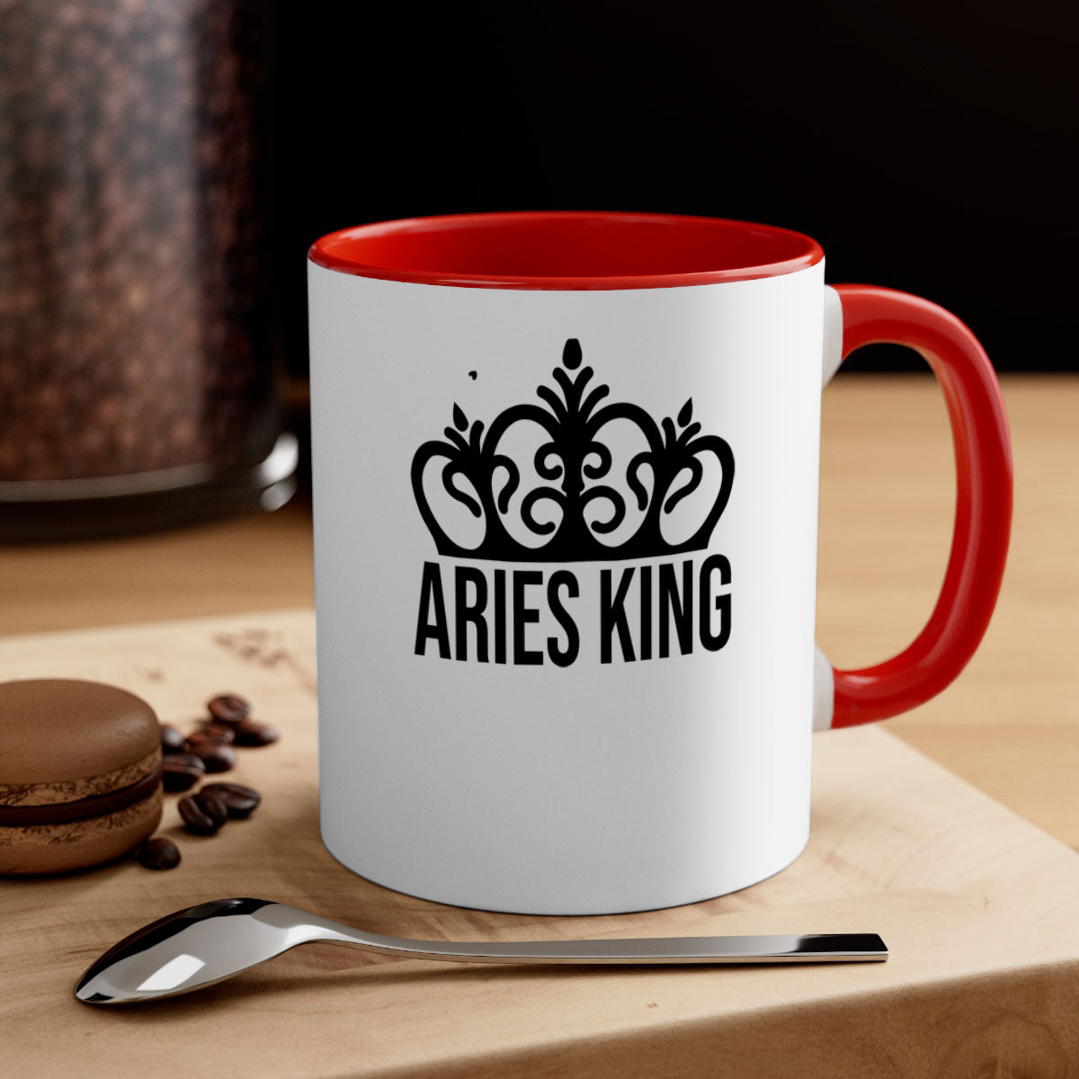 Aries king 107# zodiac mug with a glossy finish and colored handle, available in multiple colors and sizes.