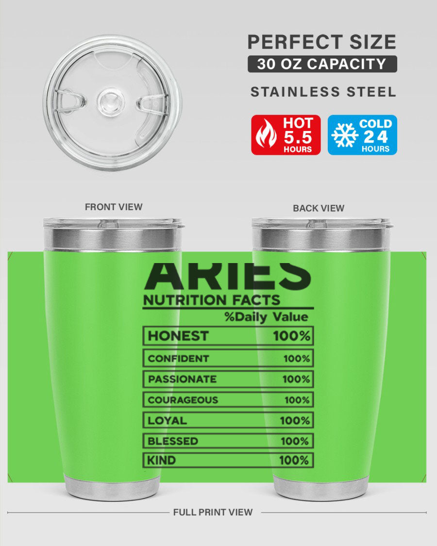 Aries Nutrition Facts 97# Tumbler, a stylish 20oz double wall vacuum stainless steel drinkware with a copper lining.