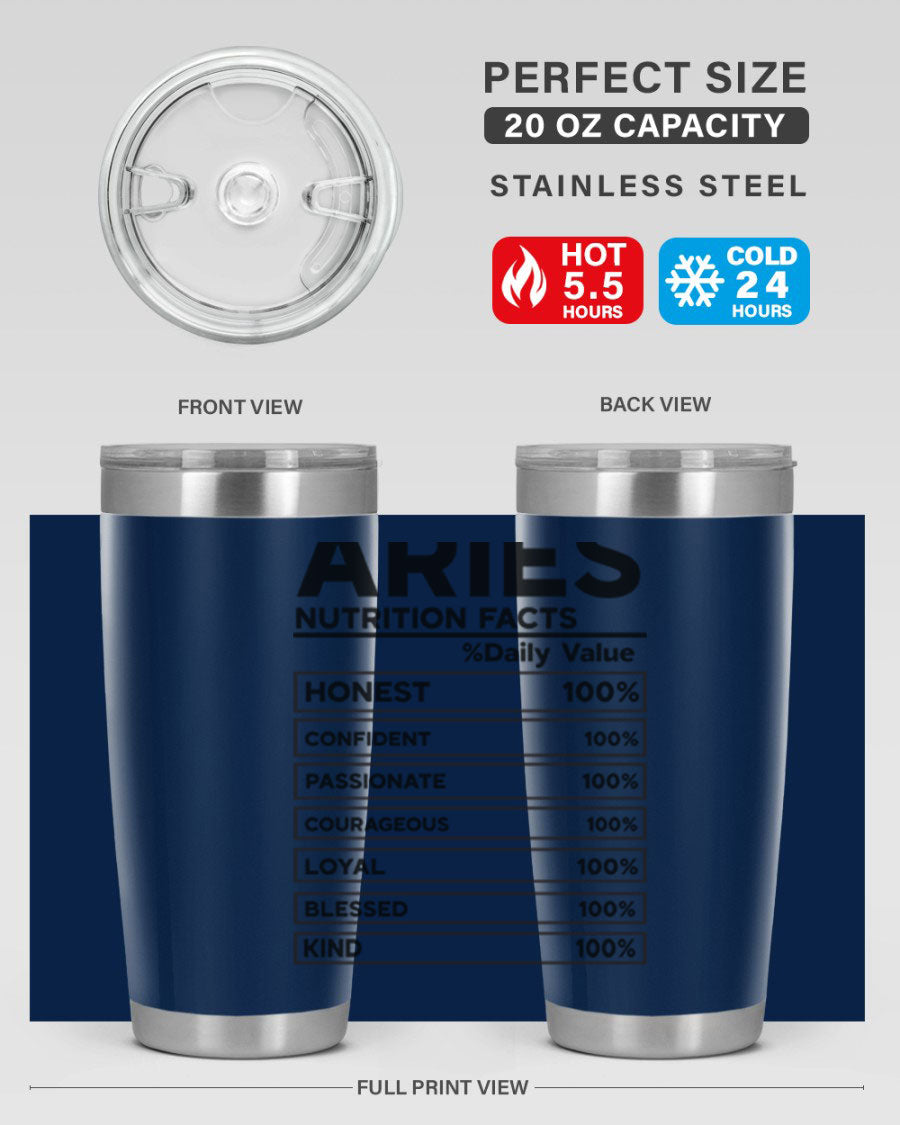 Aries Nutrition Facts 97# Tumbler, a stylish 20oz double wall vacuum stainless steel drinkware with a copper lining.