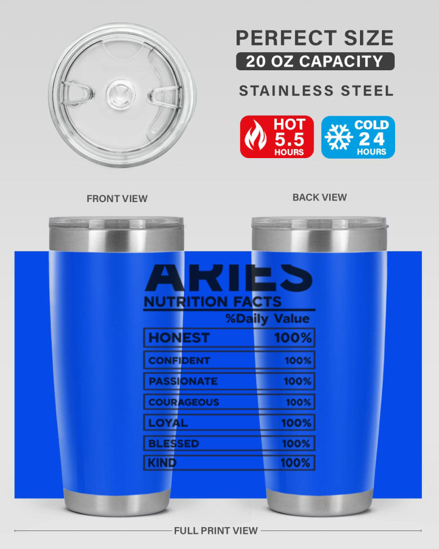Aries Nutrition Facts 97# Tumbler, a stylish 20oz double wall vacuum stainless steel drinkware with a copper lining.