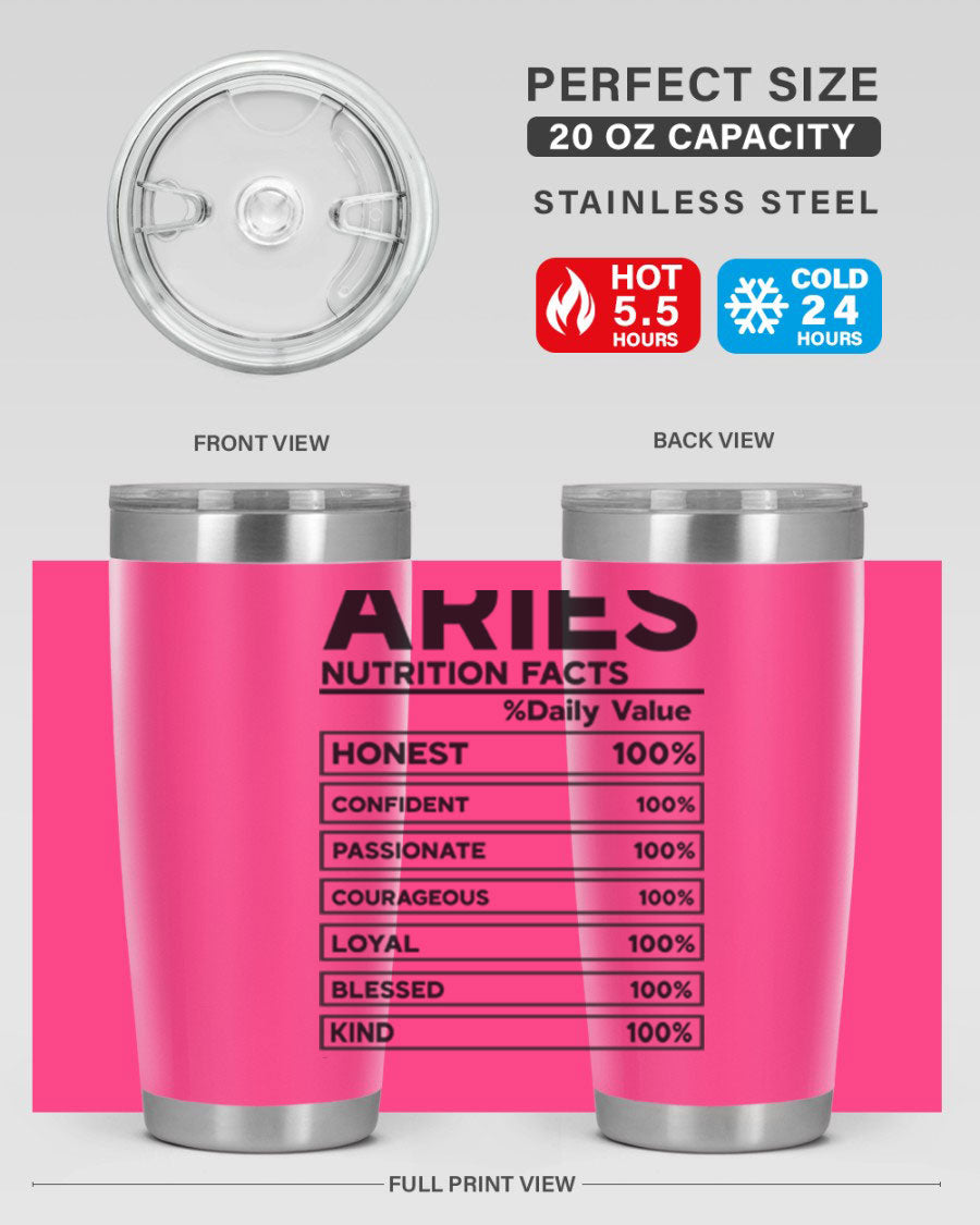 Aries Nutrition Facts 97# Tumbler, a stylish 20oz double wall vacuum stainless steel drinkware with a copper lining.