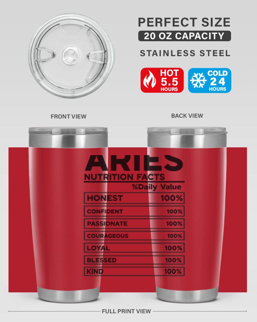Aries Nutrition Facts 97# Tumbler, a stylish 20oz double wall vacuum stainless steel drinkware with a copper lining.