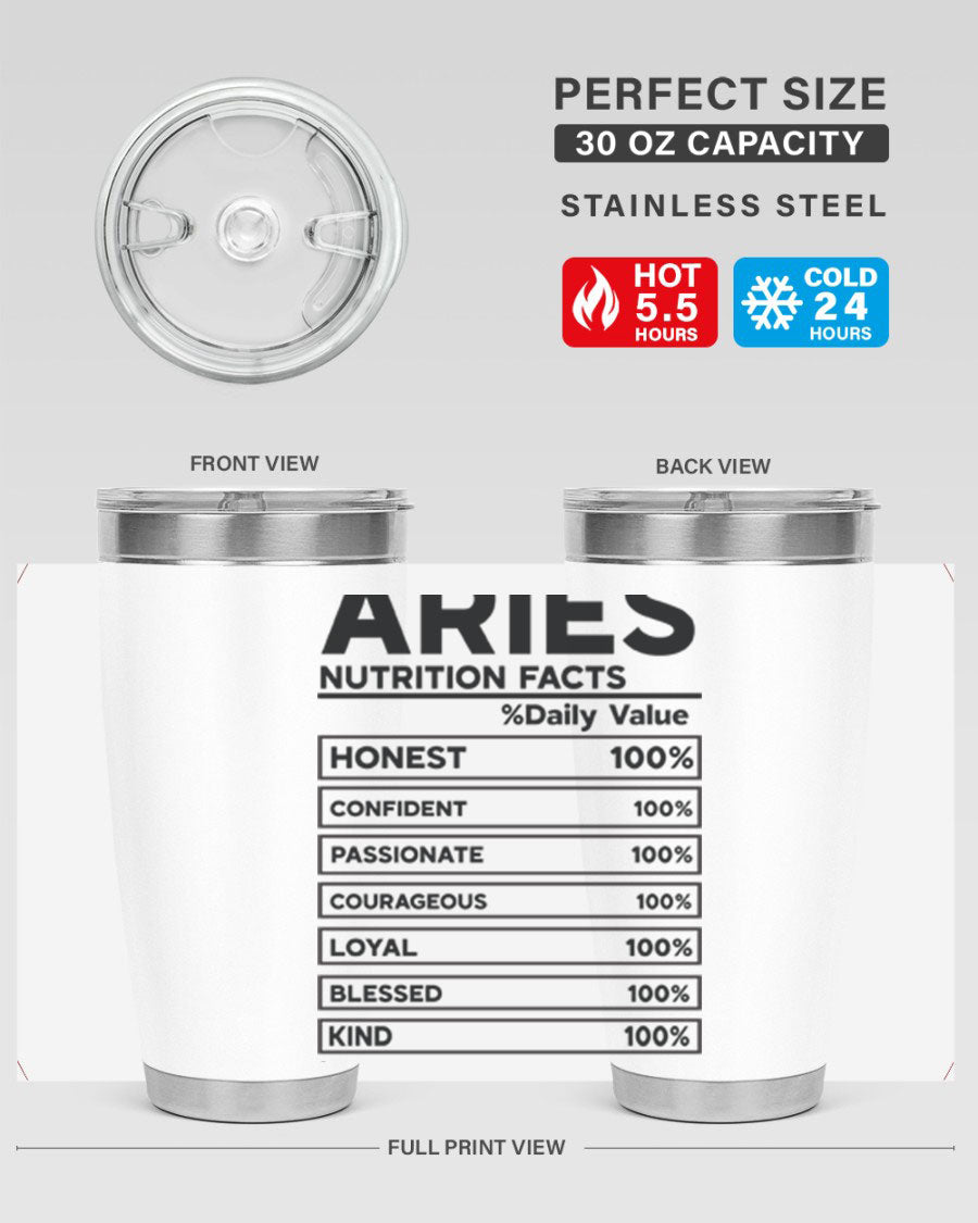 Aries Nutrition Facts 97# Tumbler, a stylish 20oz double wall vacuum stainless steel drinkware with a copper lining.