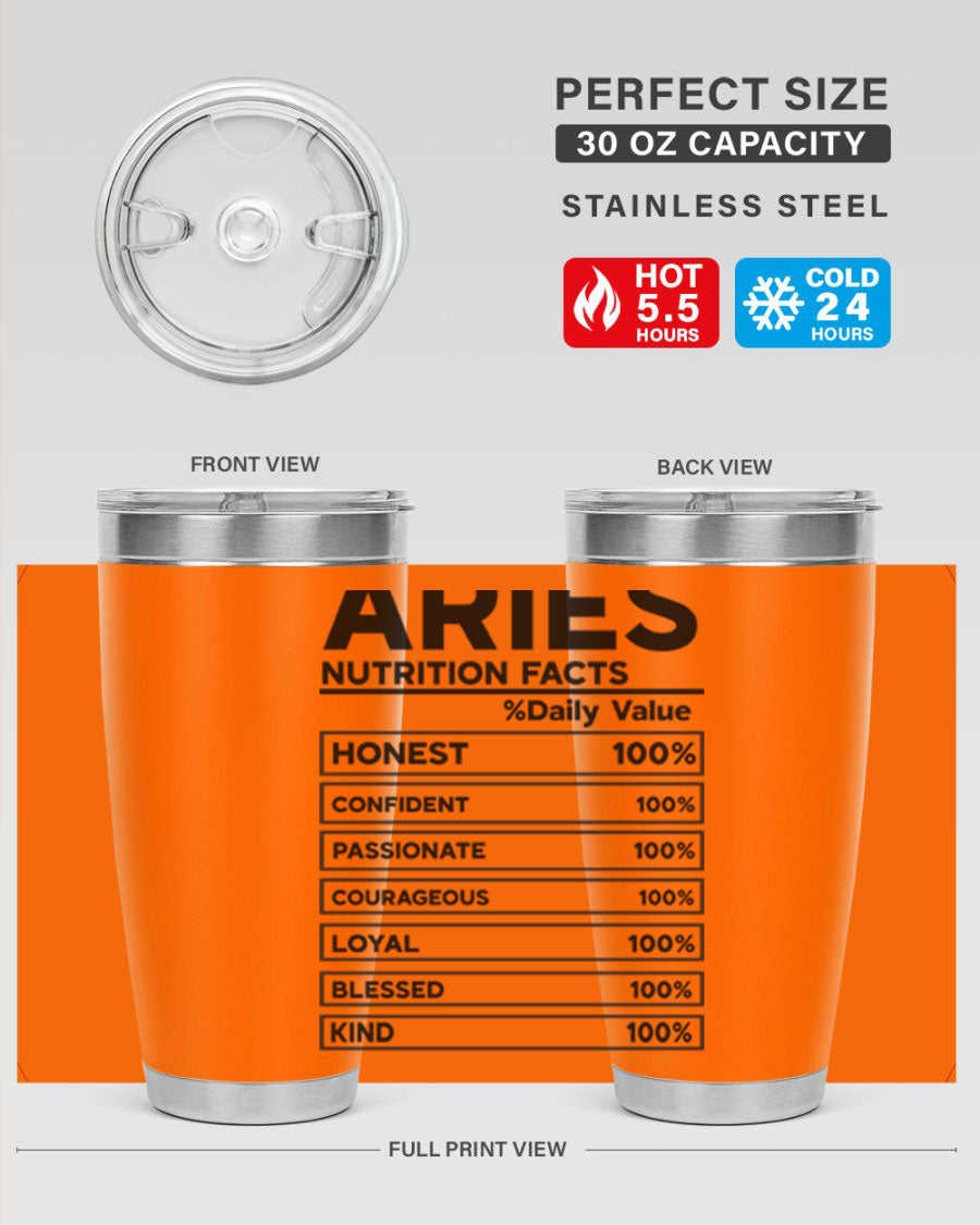 Aries Nutrition Facts 97# Tumbler, a stylish 20oz double wall vacuum stainless steel drinkware with a copper lining.