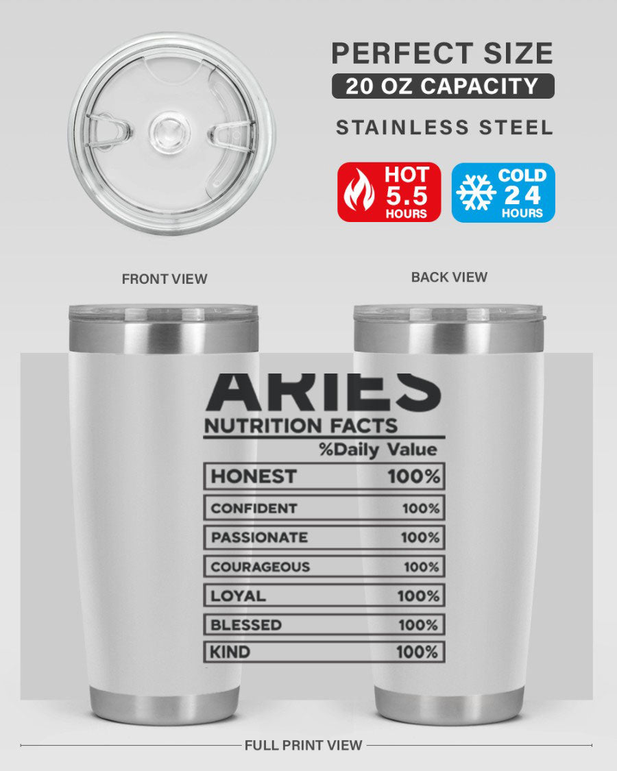 Aries Nutrition Facts 97# Tumbler, a stylish 20oz double wall vacuum stainless steel drinkware with a copper lining.