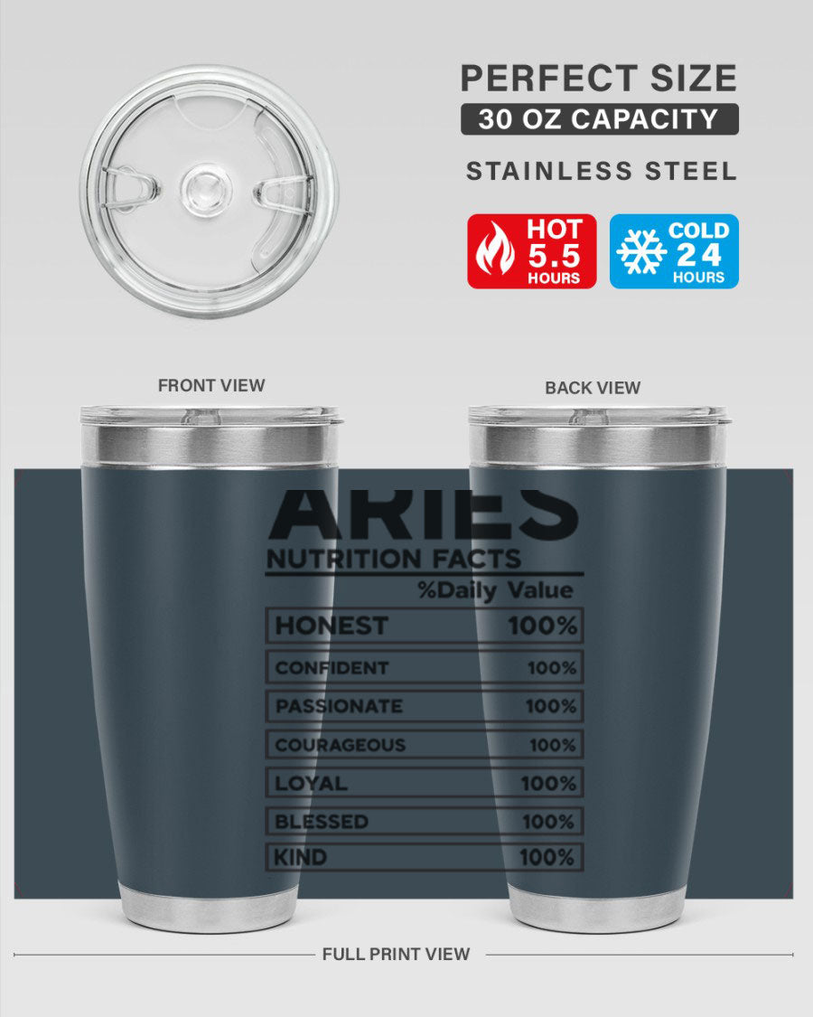 Aries Nutrition Facts 97# Tumbler, a stylish 20oz double wall vacuum stainless steel drinkware with a copper lining.