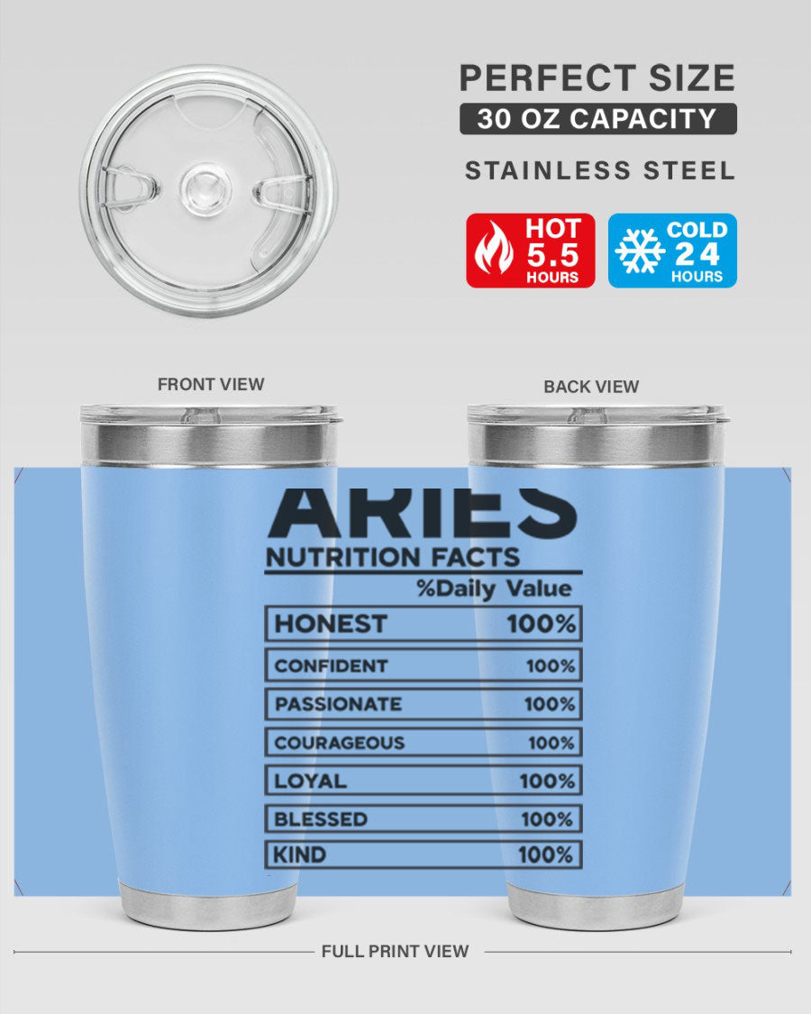 Aries Nutrition Facts 97# Tumbler, a stylish 20oz double wall vacuum stainless steel drinkware with a copper lining.