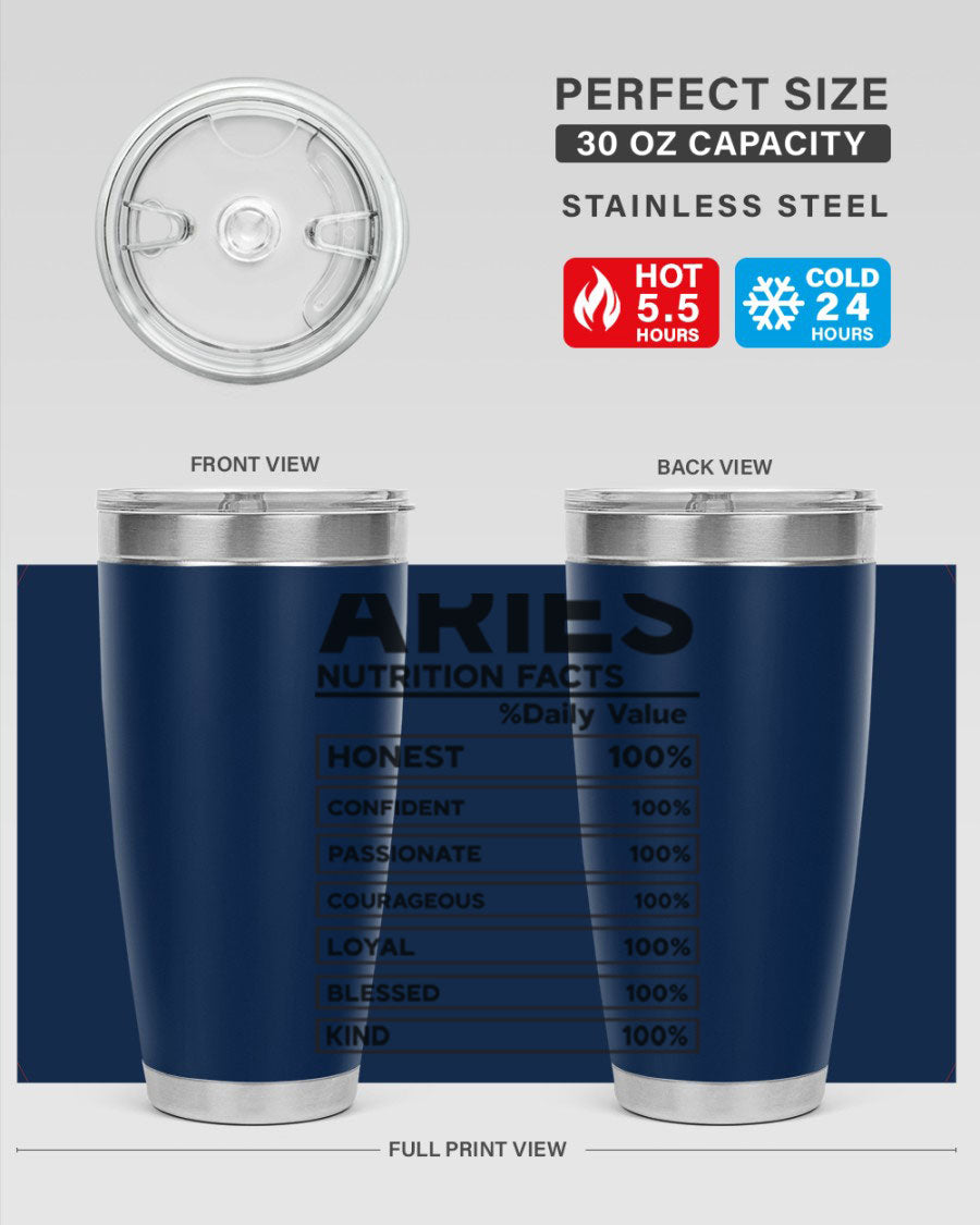 Aries Nutrition Facts 97# Tumbler, a stylish 20oz double wall vacuum stainless steel drinkware with a copper lining.
