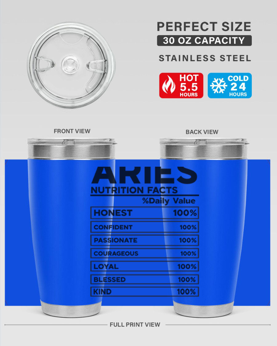 Aries Nutrition Facts 97# Tumbler, a stylish 20oz double wall vacuum stainless steel drinkware with a copper lining.