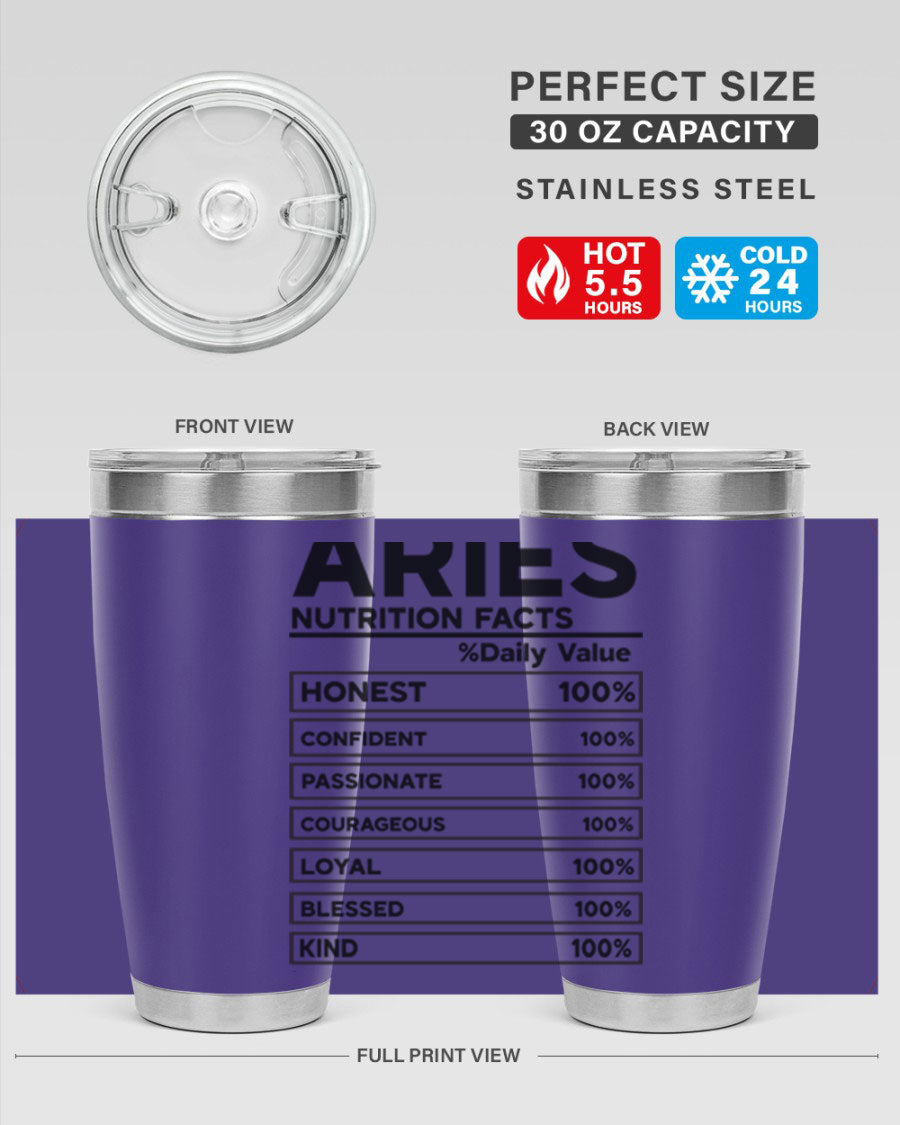 Aries Nutrition Facts 97# Tumbler, a stylish 20oz double wall vacuum stainless steel drinkware with a copper lining.
