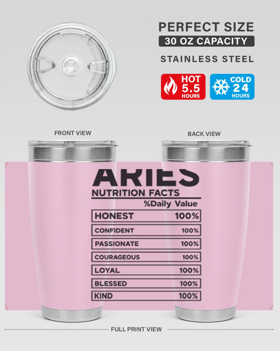 Aries Nutrition Facts 97# Tumbler, a stylish 20oz double wall vacuum stainless steel drinkware with a copper lining.