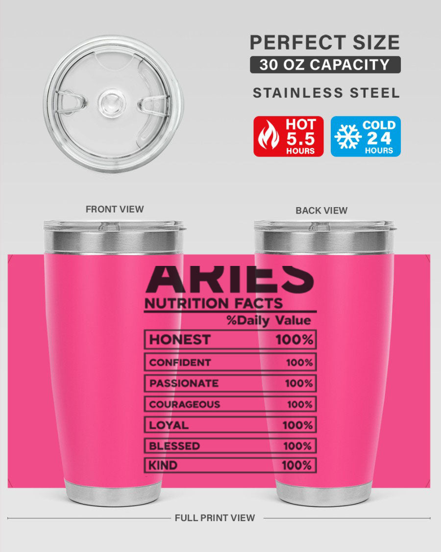 Aries Nutrition Facts 97# Tumbler, a stylish 20oz double wall vacuum stainless steel drinkware with a copper lining.
