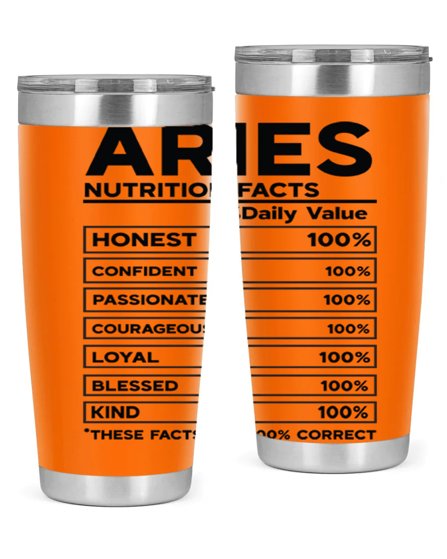 Aries Nutrition Facts 97# Tumbler, a stylish 20oz double wall vacuum stainless steel drinkware with a copper lining.