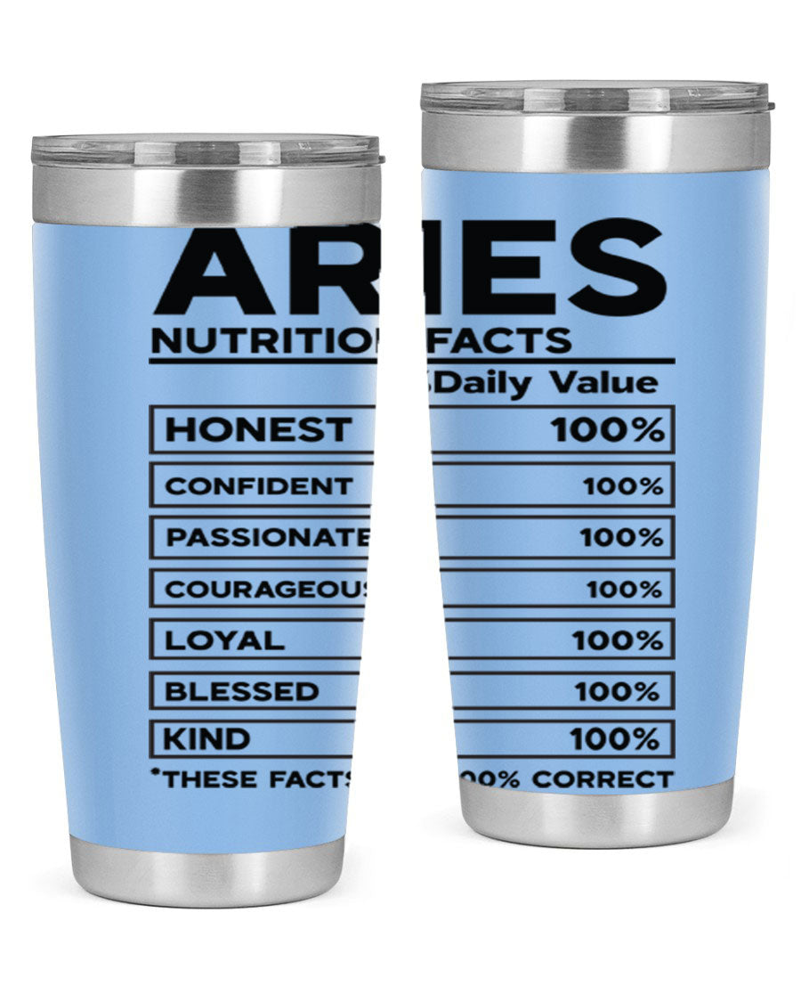 Aries Nutrition Facts 97# Tumbler, a stylish 20oz double wall vacuum stainless steel drinkware with a copper lining.