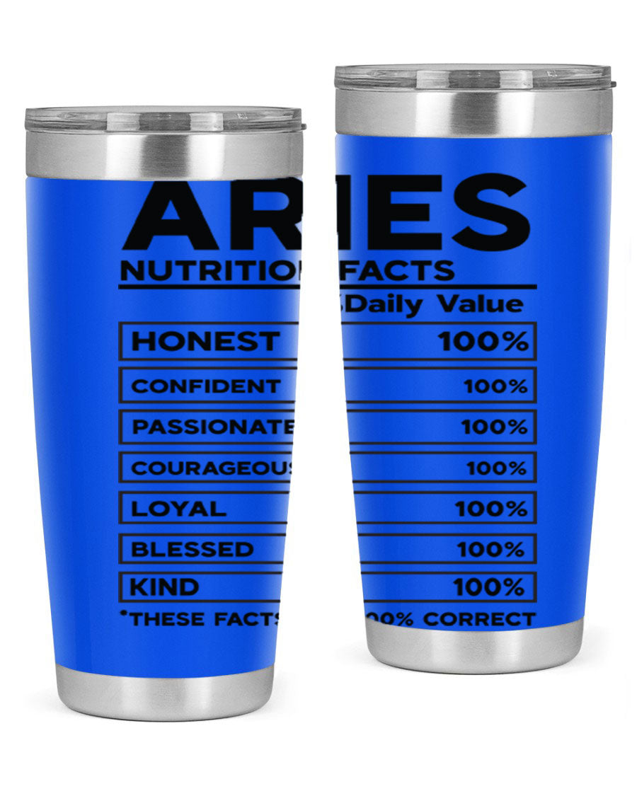 Aries Nutrition Facts 97# Tumbler, a stylish 20oz double wall vacuum stainless steel drinkware with a copper lining.