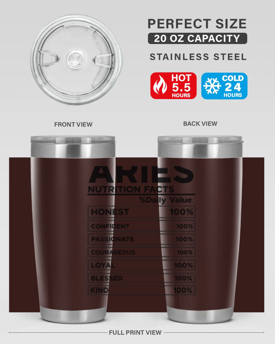 Aries Nutrition Facts 97# Tumbler, a stylish 20oz double wall vacuum stainless steel drinkware with a copper lining.