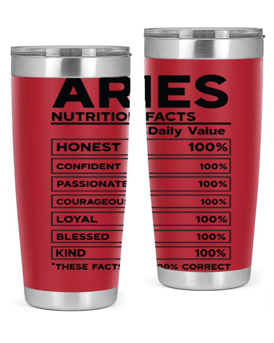 Aries Nutrition Facts 97# Tumbler, a stylish 20oz double wall vacuum stainless steel drinkware with a copper lining.