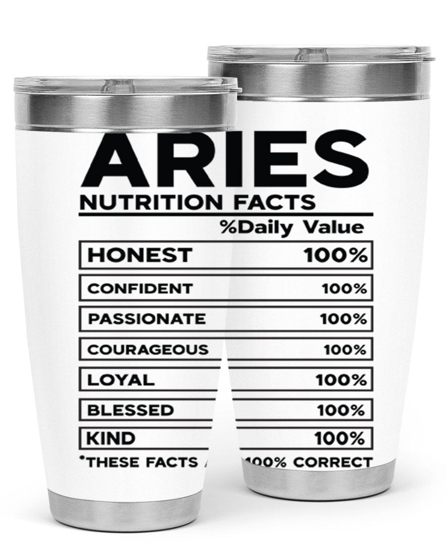 Aries Nutrition Facts 97# Tumbler, a stylish 20oz double wall vacuum stainless steel drinkware with a copper lining.