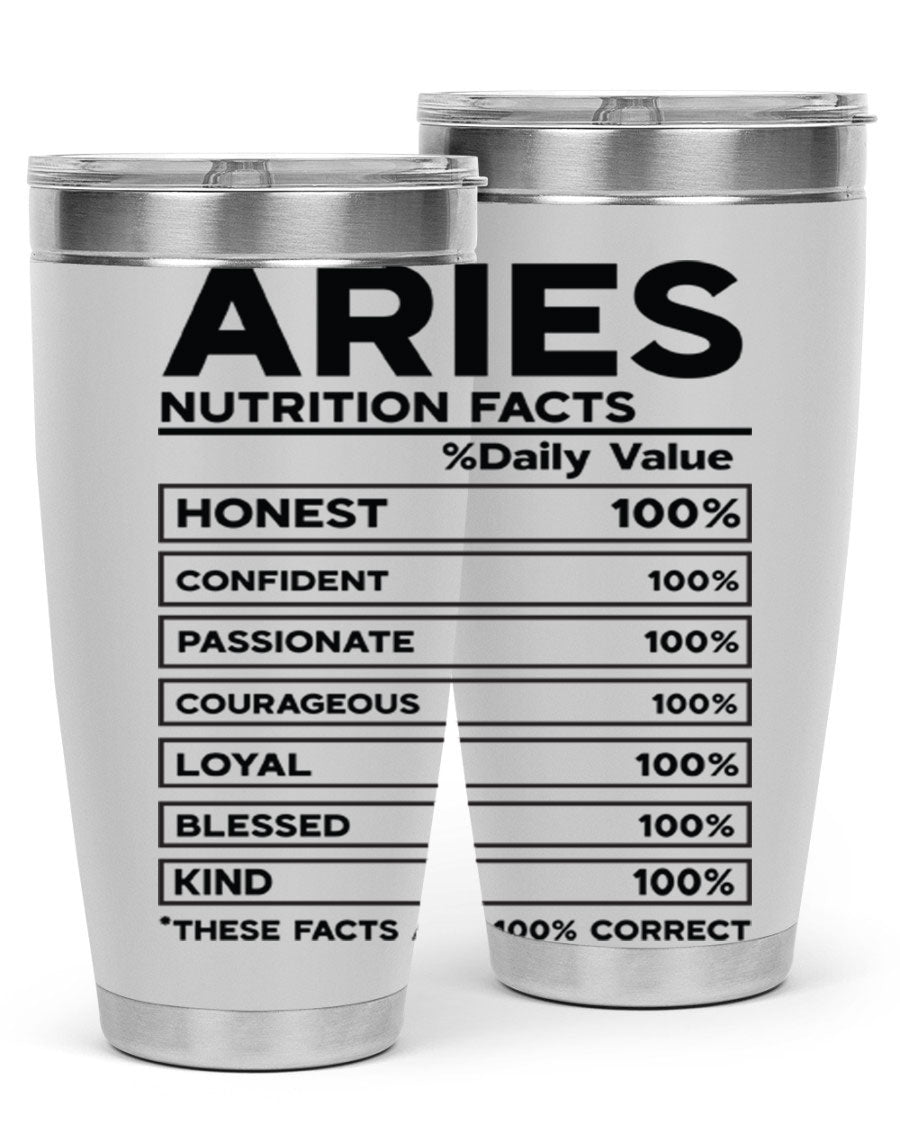 Aries Nutrition Facts 97# Tumbler, a stylish 20oz double wall vacuum stainless steel drinkware with a copper lining.