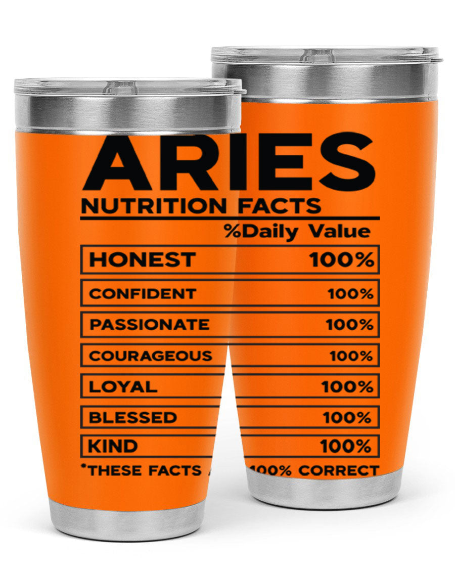 Aries Nutrition Facts 97# Tumbler, a stylish 20oz double wall vacuum stainless steel drinkware with a copper lining.