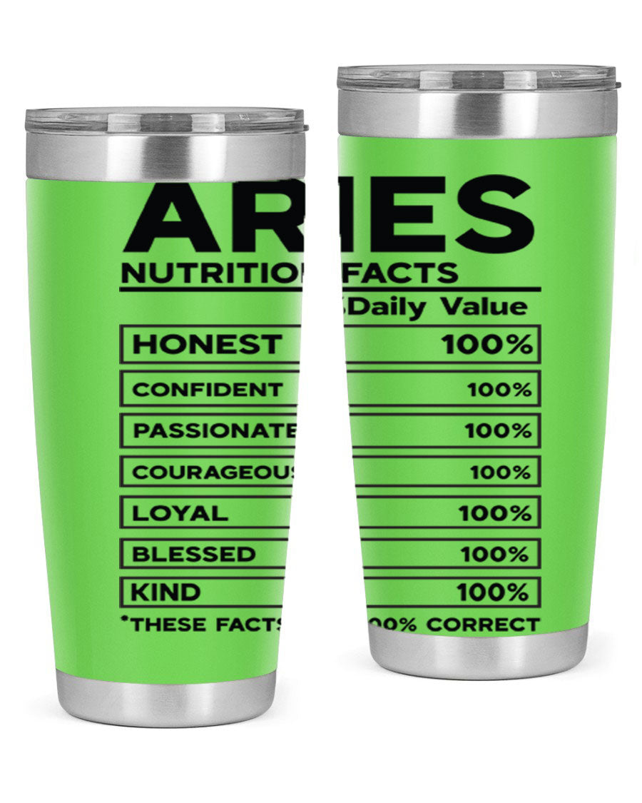 Aries Nutrition Facts 97# Tumbler, a stylish 20oz double wall vacuum stainless steel drinkware with a copper lining.