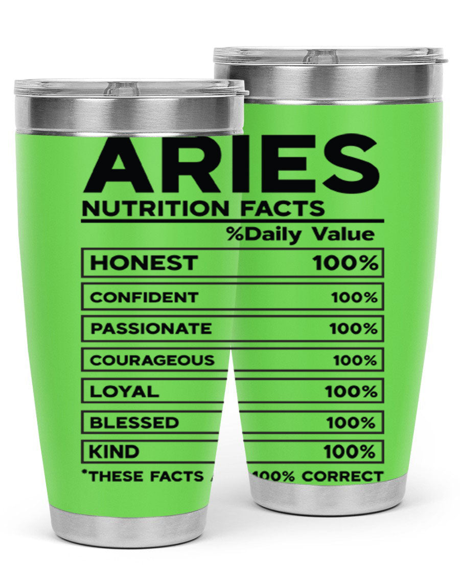 Aries Nutrition Facts 97# Tumbler, a stylish 20oz double wall vacuum stainless steel drinkware with a copper lining.