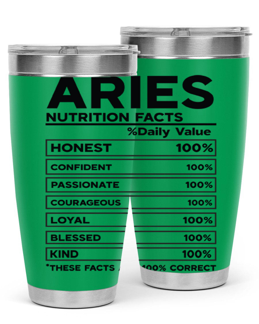 Aries Nutrition Facts 97# Tumbler, a stylish 20oz double wall vacuum stainless steel drinkware with a copper lining.