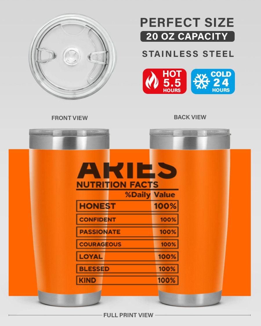 Aries Nutrition Facts 97# Tumbler, a stylish 20oz double wall vacuum stainless steel drinkware with a copper lining.