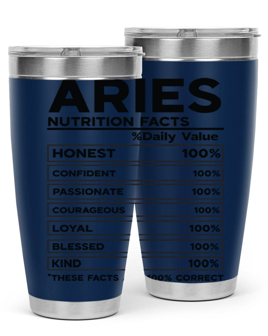 Aries Nutrition Facts 97# Tumbler, a stylish 20oz double wall vacuum stainless steel drinkware with a copper lining.