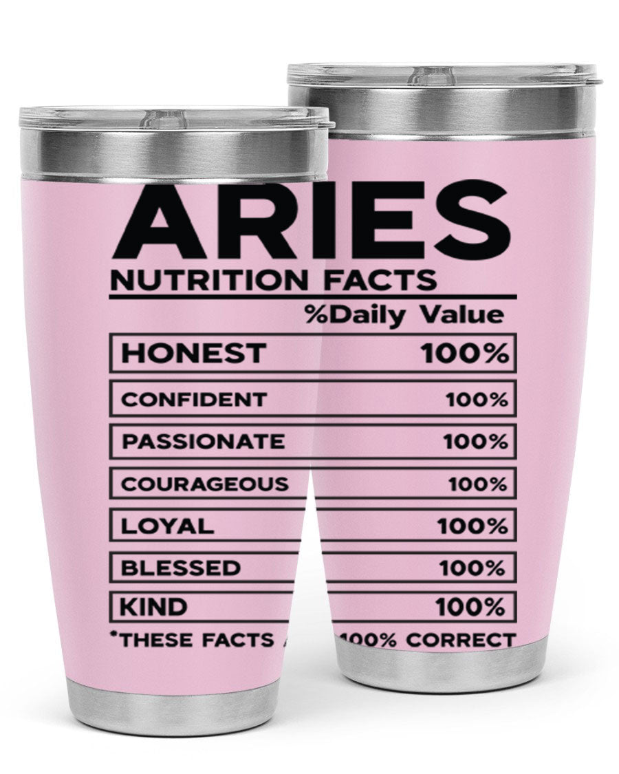 Aries Nutrition Facts 97# Tumbler, a stylish 20oz double wall vacuum stainless steel drinkware with a copper lining.