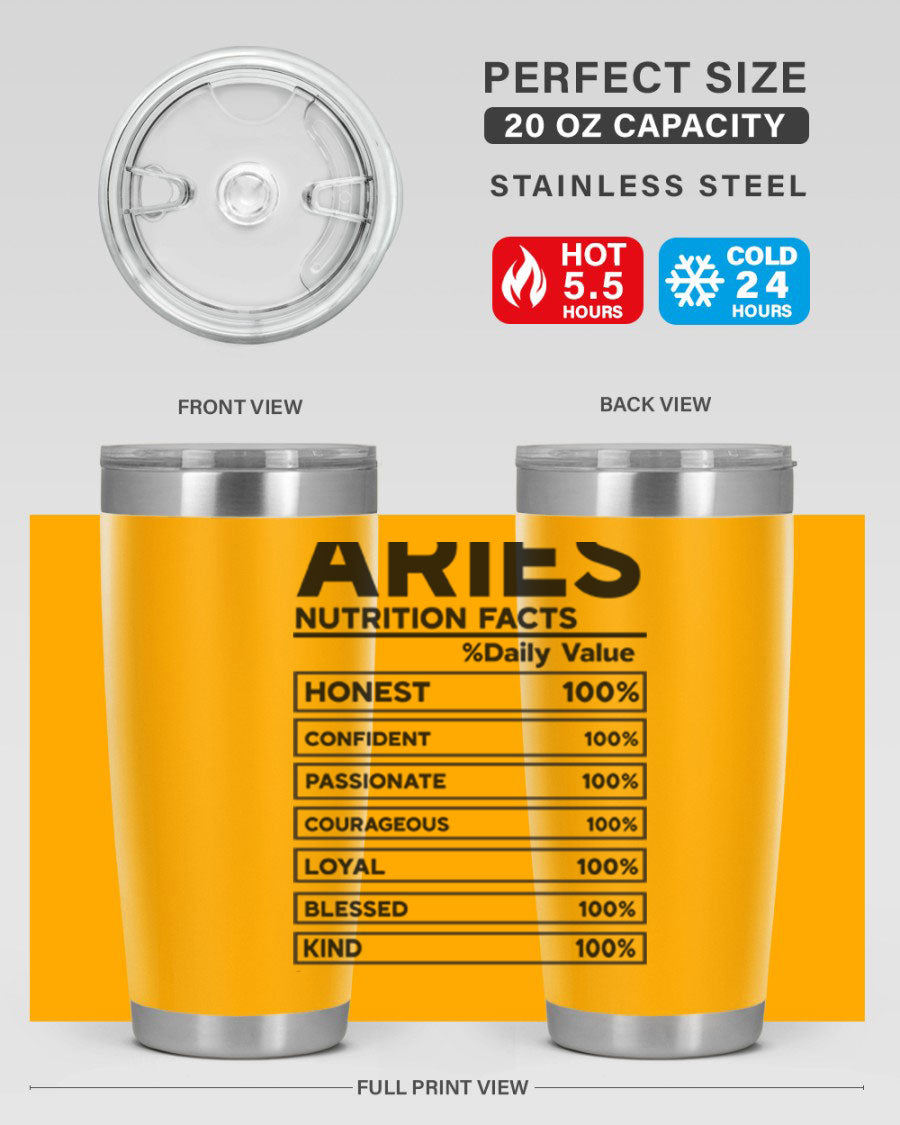 Aries Nutrition Facts 97# Tumbler, a stylish 20oz double wall vacuum stainless steel drinkware with a copper lining.