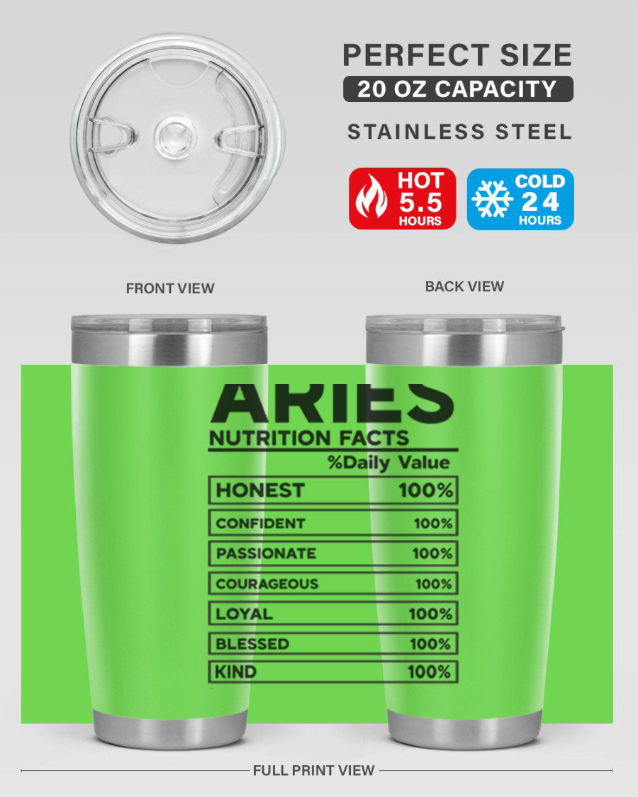 Aries Nutrition Facts 97# Tumbler, a stylish 20oz double wall vacuum stainless steel drinkware with a copper lining.