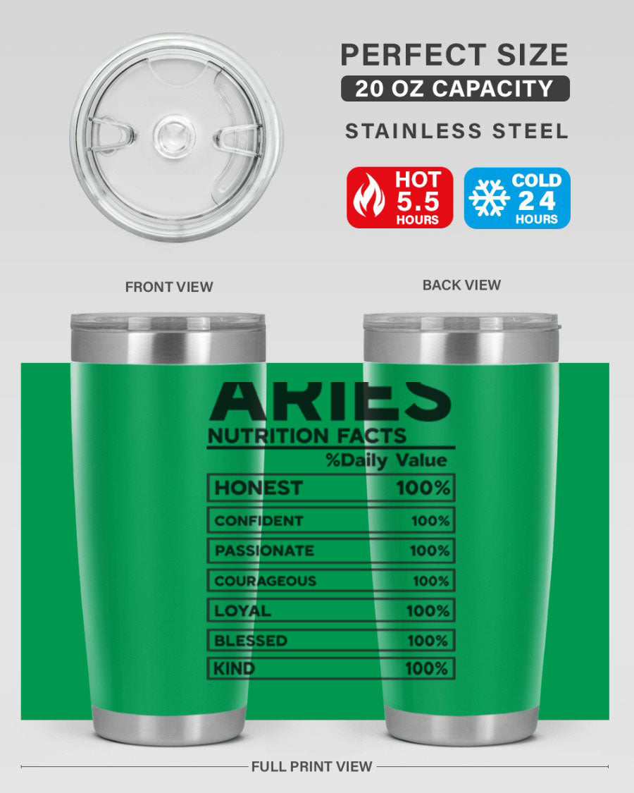Aries Nutrition Facts 97# Tumbler, a stylish 20oz double wall vacuum stainless steel drinkware with a copper lining.