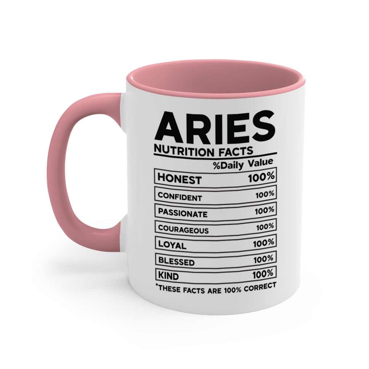 Aries Nutrition Facts 97# Mug with colored handle and glossy finish, available in multiple colors and sizes.