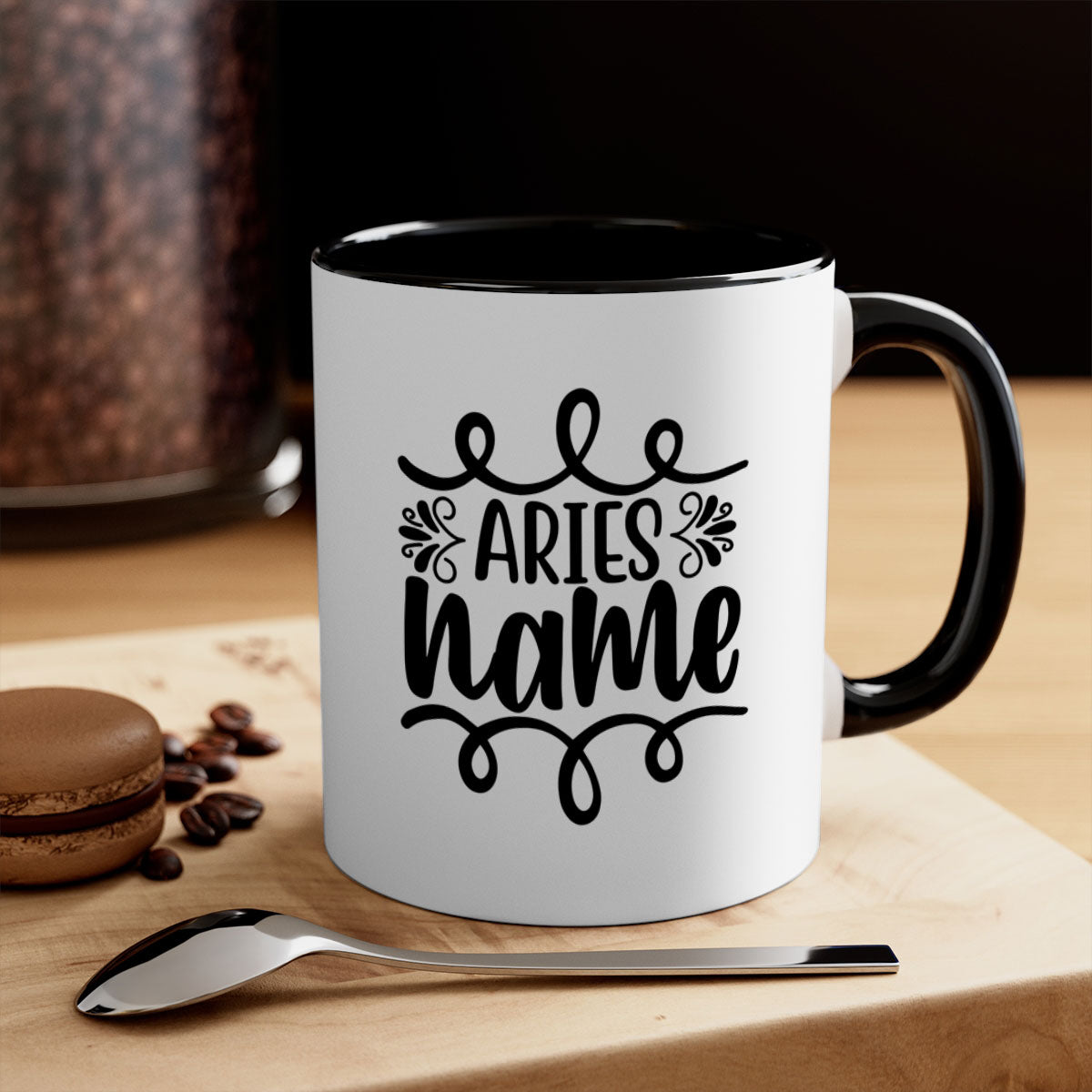 Ariesname 112# Zodiac Mug with a glossy finish, featuring a colored handle and interior, available in multiple colors.