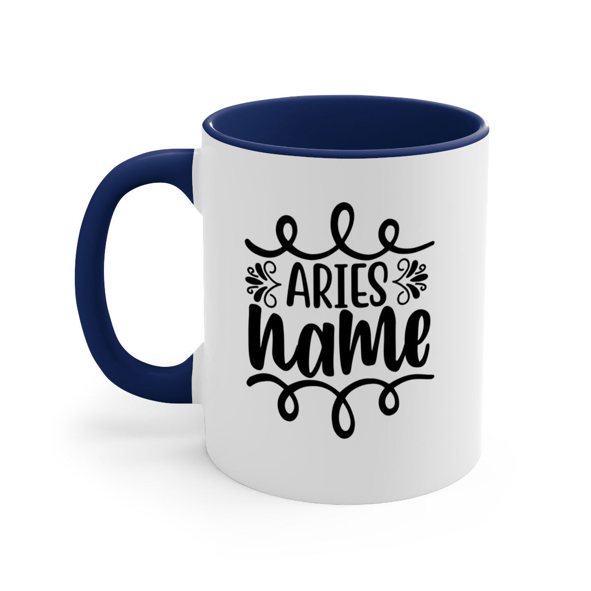 Ariesname 112# Zodiac Mug with a glossy finish, featuring a colored handle and interior, available in multiple colors.
