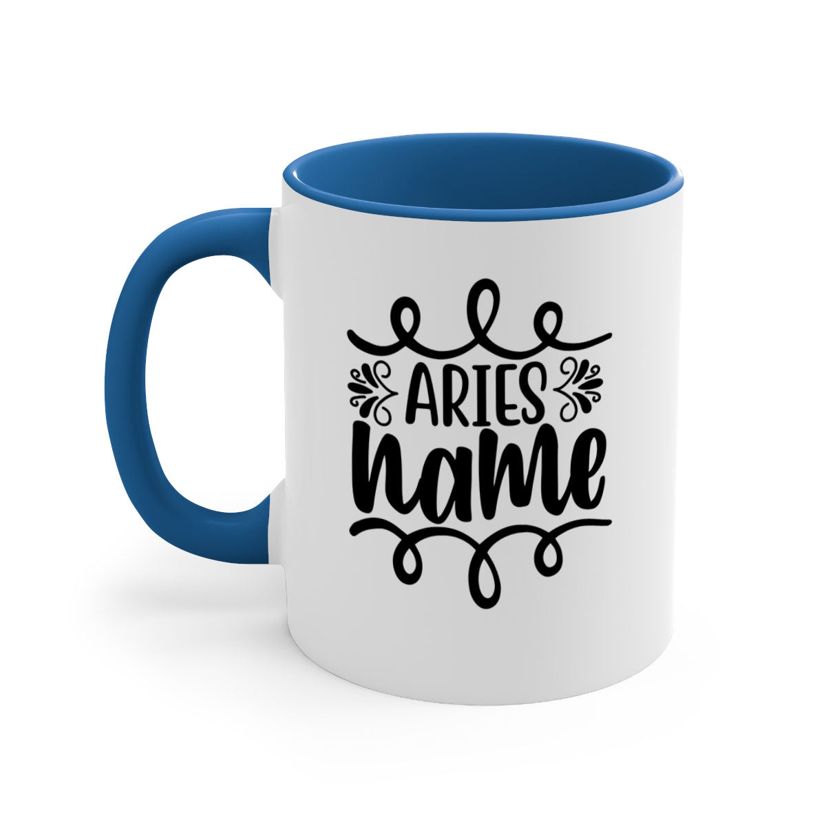 Ariesname 112# Zodiac Mug with a glossy finish, featuring a colored handle and interior, available in multiple colors.
