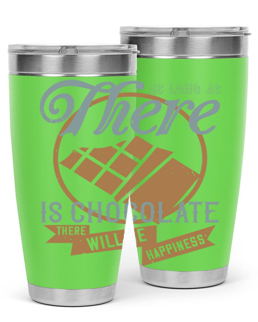 A stylish double wall vacuum stainless steel tumbler with a chocolate-themed design, perfect for keeping beverages hot or cold.