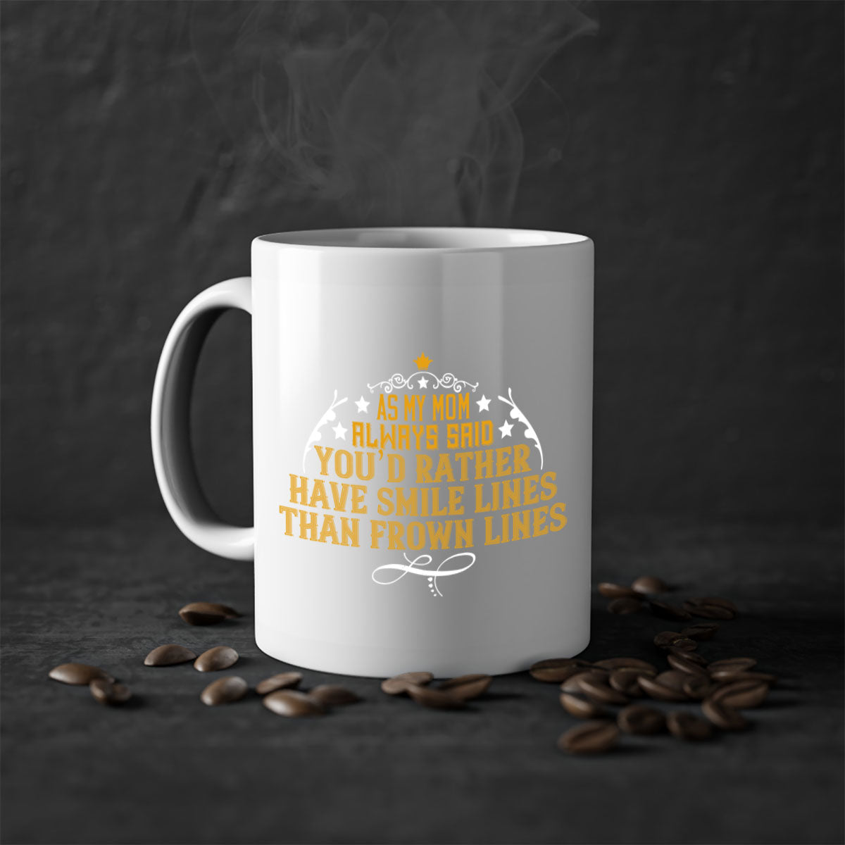 Two-tone ceramic coffee mug with colored handle and interior, featuring the phrase 'As My Mom Always Said'. Available in multiple colors.