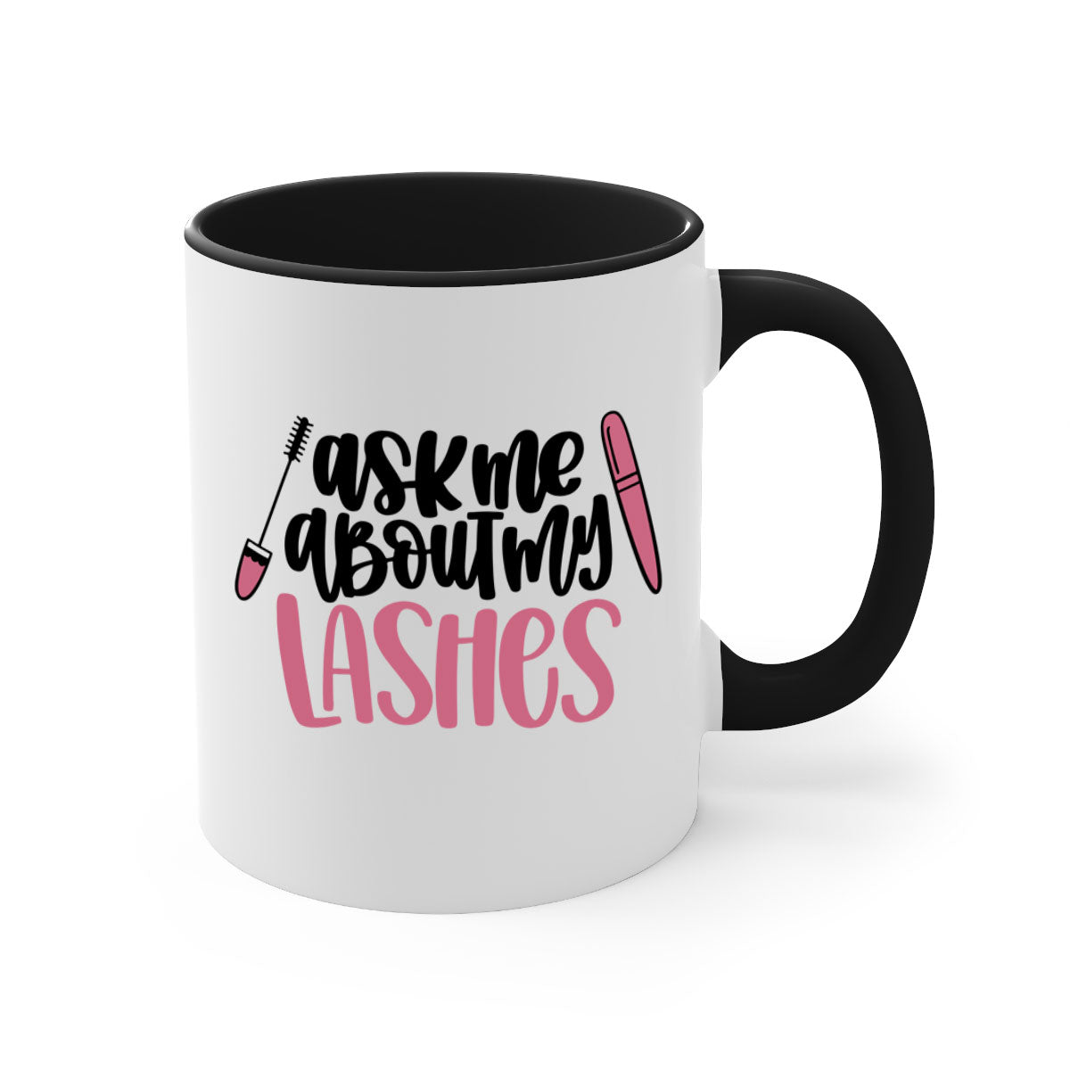 Ask Me About My Lashes Style 144# Mug with colorful handle and glossy finish, available in multiple colors.