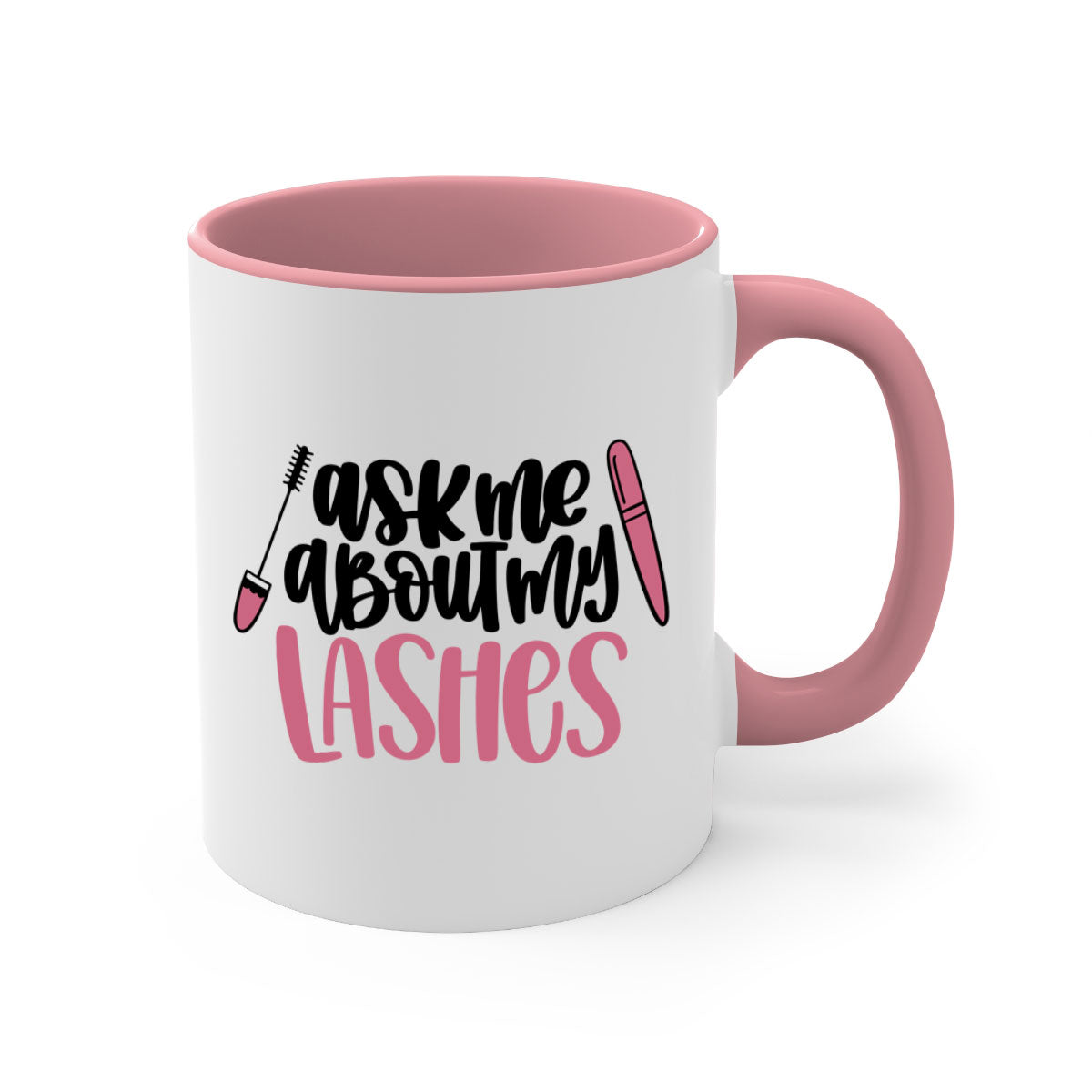 Ask Me About My Lashes Style 144# Mug with colorful handle and glossy finish, available in multiple colors.