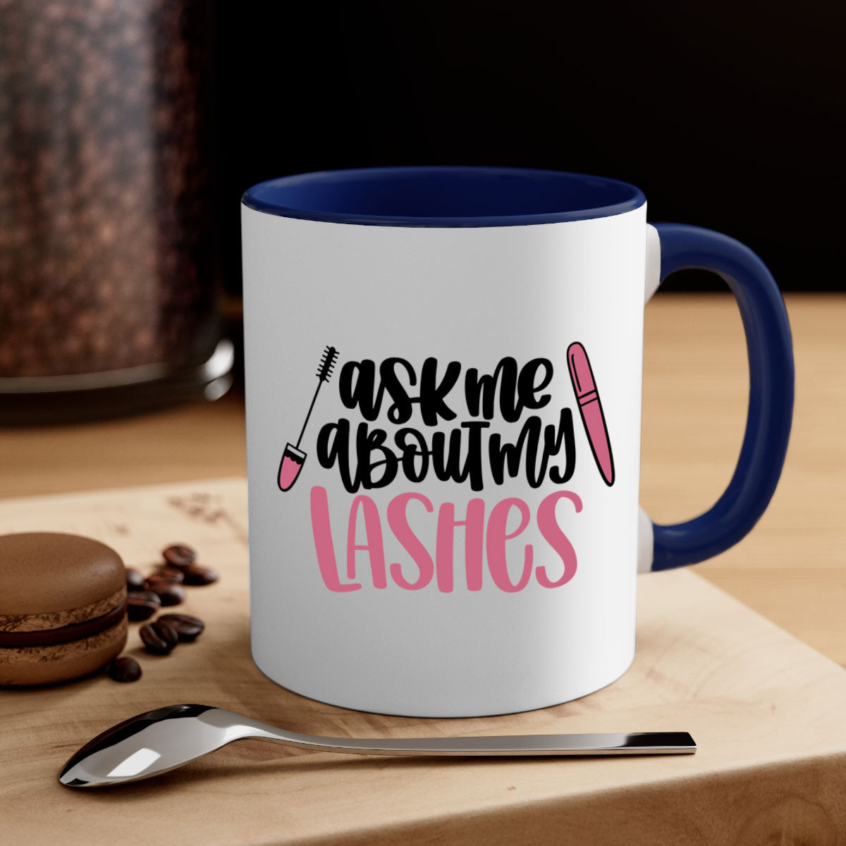 Ask Me About My Lashes Style 144# Mug with colorful handle and glossy finish, available in multiple colors.