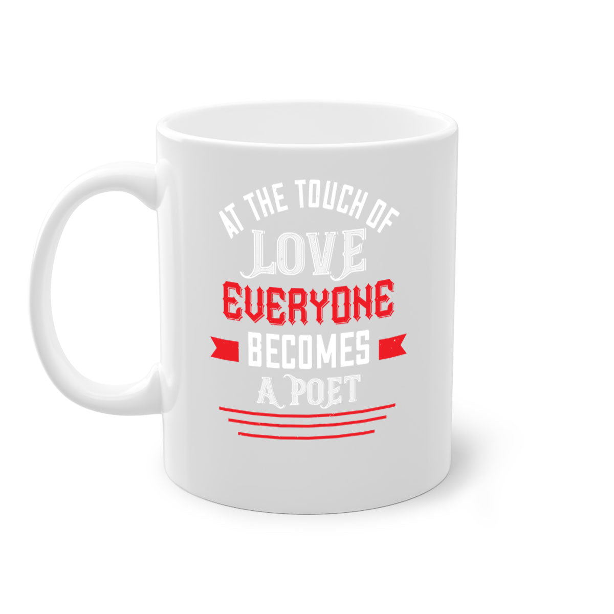 At the Touch of Love 69# Mug with colorful handle and glossy finish, perfect for Valentine's Day.