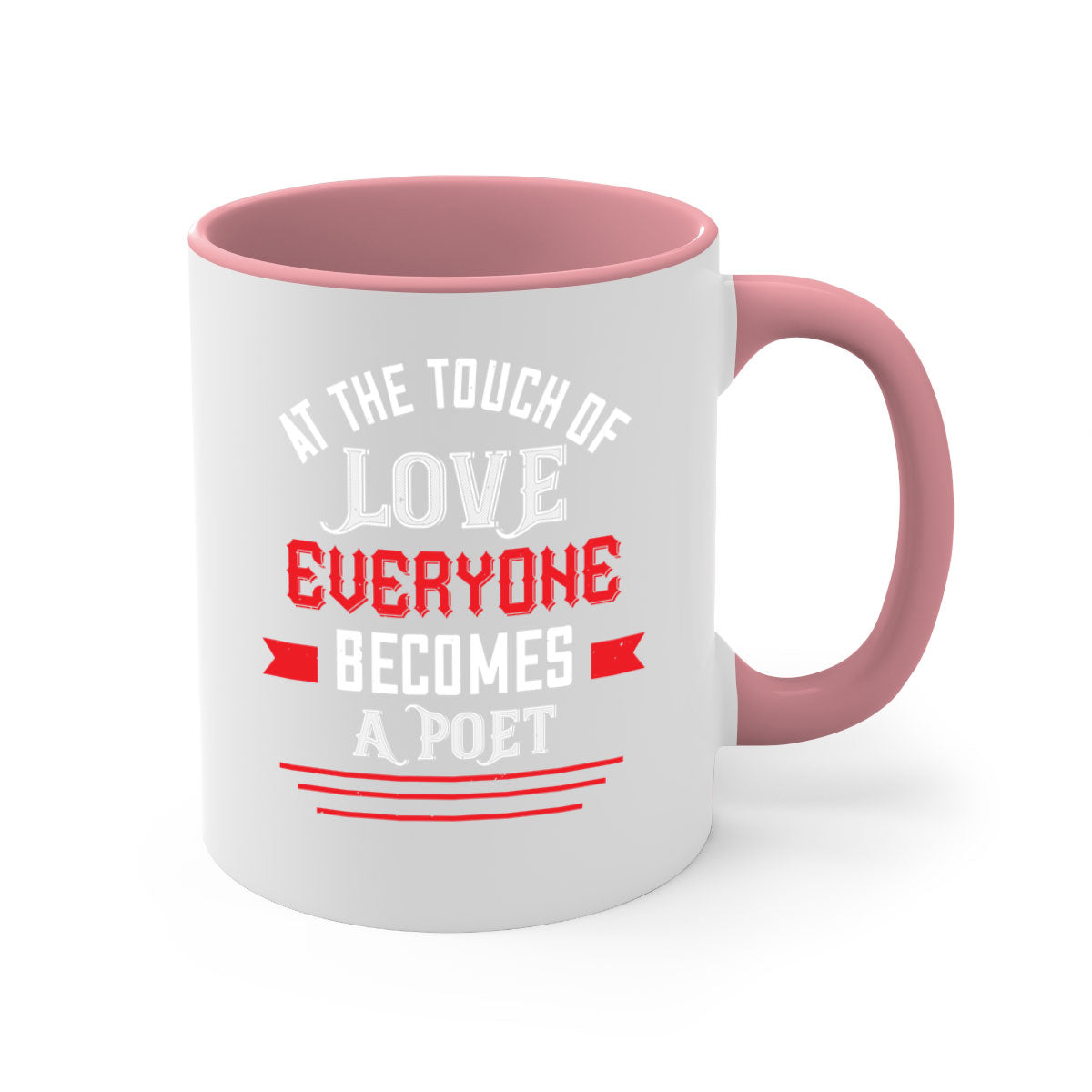 At the Touch of Love 69# Mug with colorful handle and glossy finish, perfect for Valentine's Day.