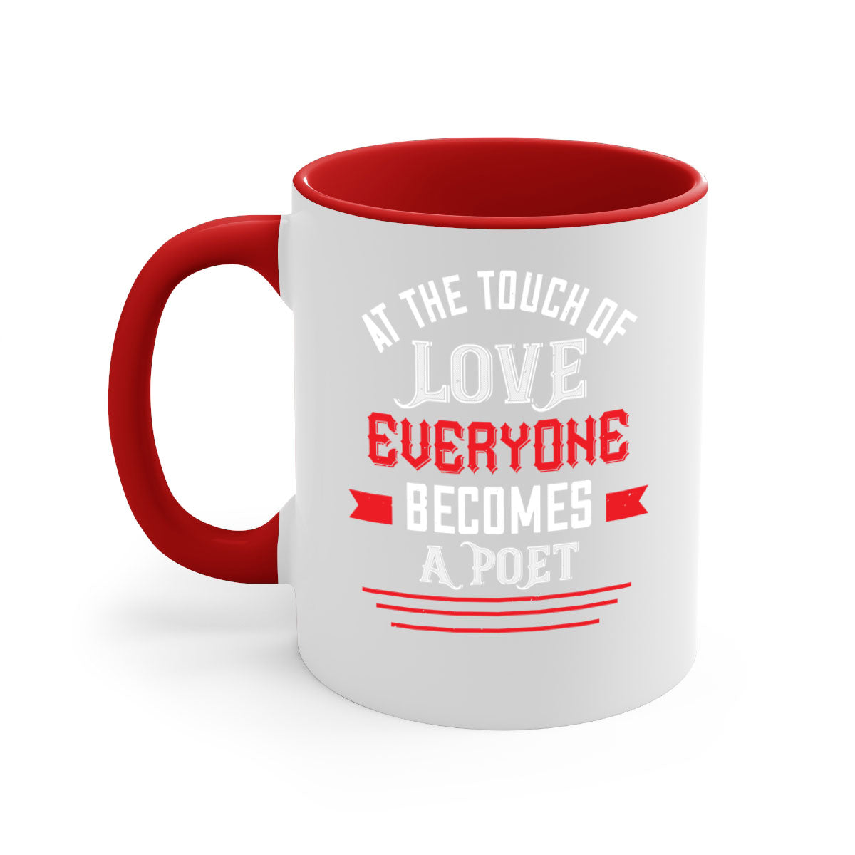 At the Touch of Love 69# Mug with colorful handle and glossy finish, perfect for Valentine's Day.