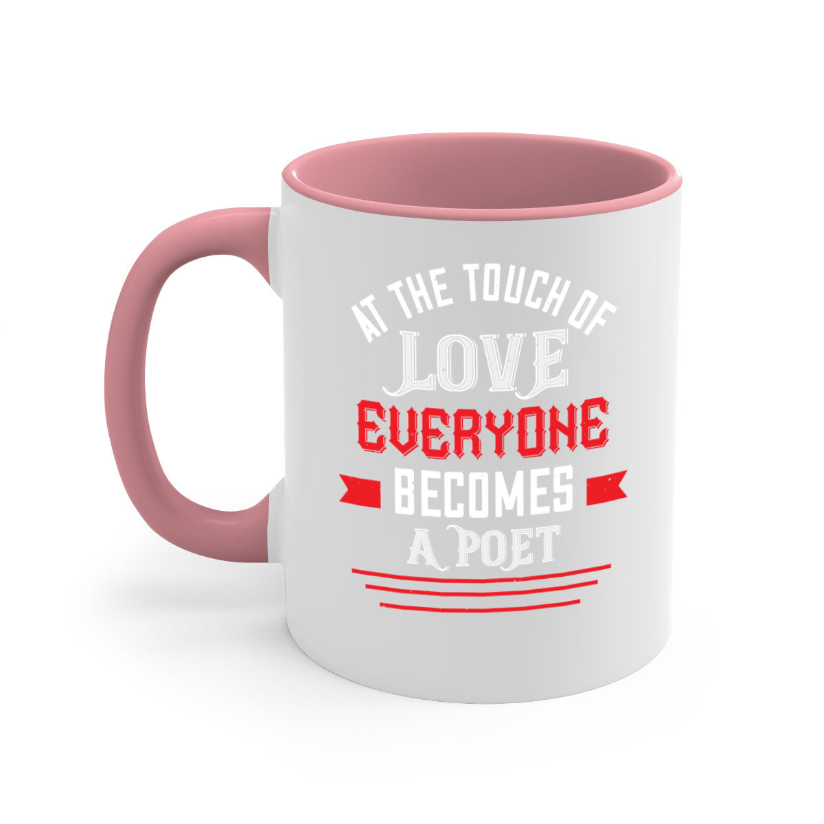 At the Touch of Love 69# Mug with colorful handle and glossy finish, perfect for Valentine's Day.