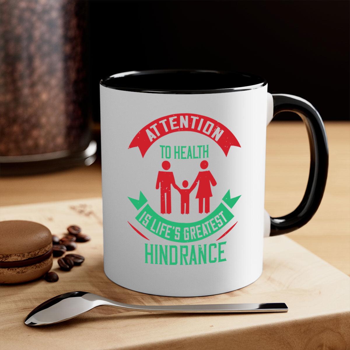 Attention to Health is Life's Greatest Hindrance Style 17# Mug featuring a two-tone design with a colored handle and glossy finish.