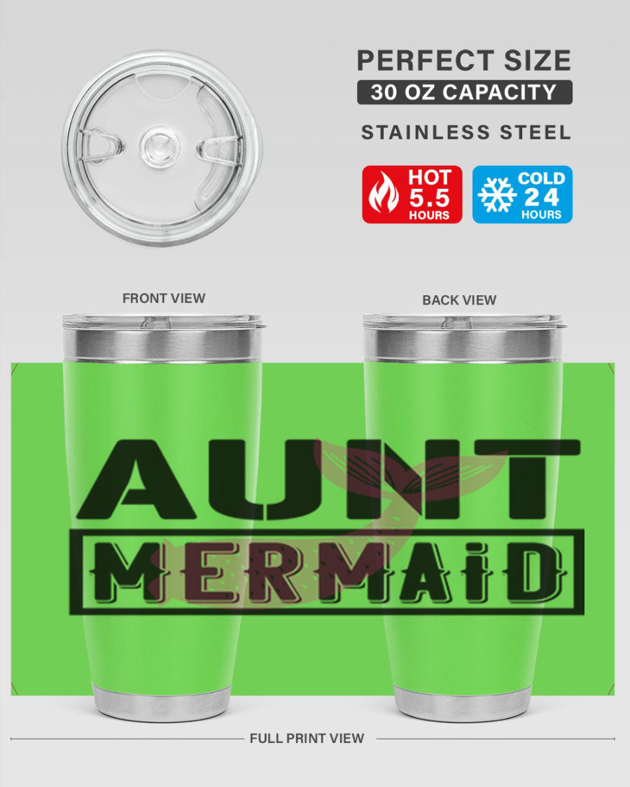 Aunt Mermaid 17# Tumbler, a stylish 20oz stainless steel tumbler with a vibrant mermaid design, perfect for hot and cold beverages.